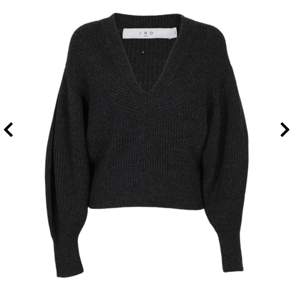 IRO Paris Jaya Womens Charcoal V-Neck Ribbed Knit Sweater 100% Merino Wool Small